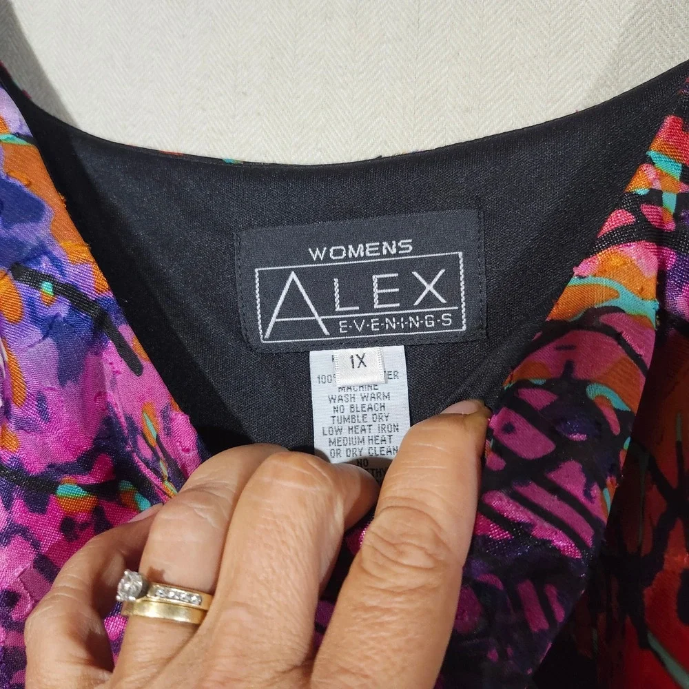Alex Evenings Womens 1X 2 Piece Set Abstract Multi Color Tiered Top Shrug Jacket